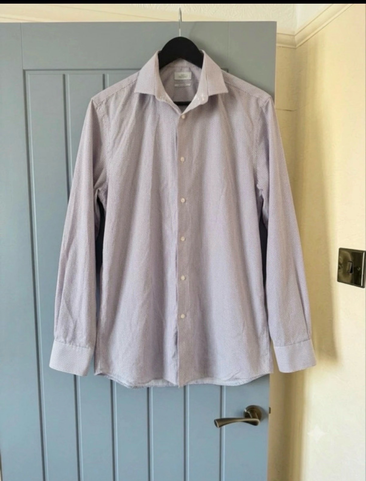 Men's Next Shirting Long Sleeve Shirt - Burgundy & White Geometric Pattern - Size 16" / 41cm