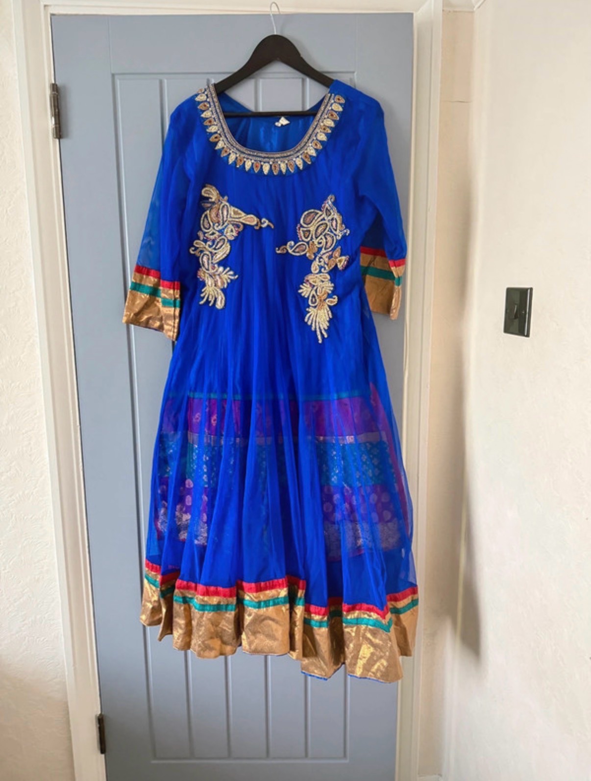 Stunning 3-Piece Royal Blue Embroidered Anarkali / Shalwar Kameez Suit