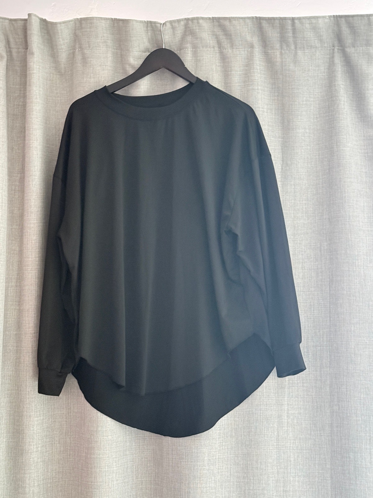 Shein Curve Black Long Sleeve Curved Hem High Low Top Blouse 1XL