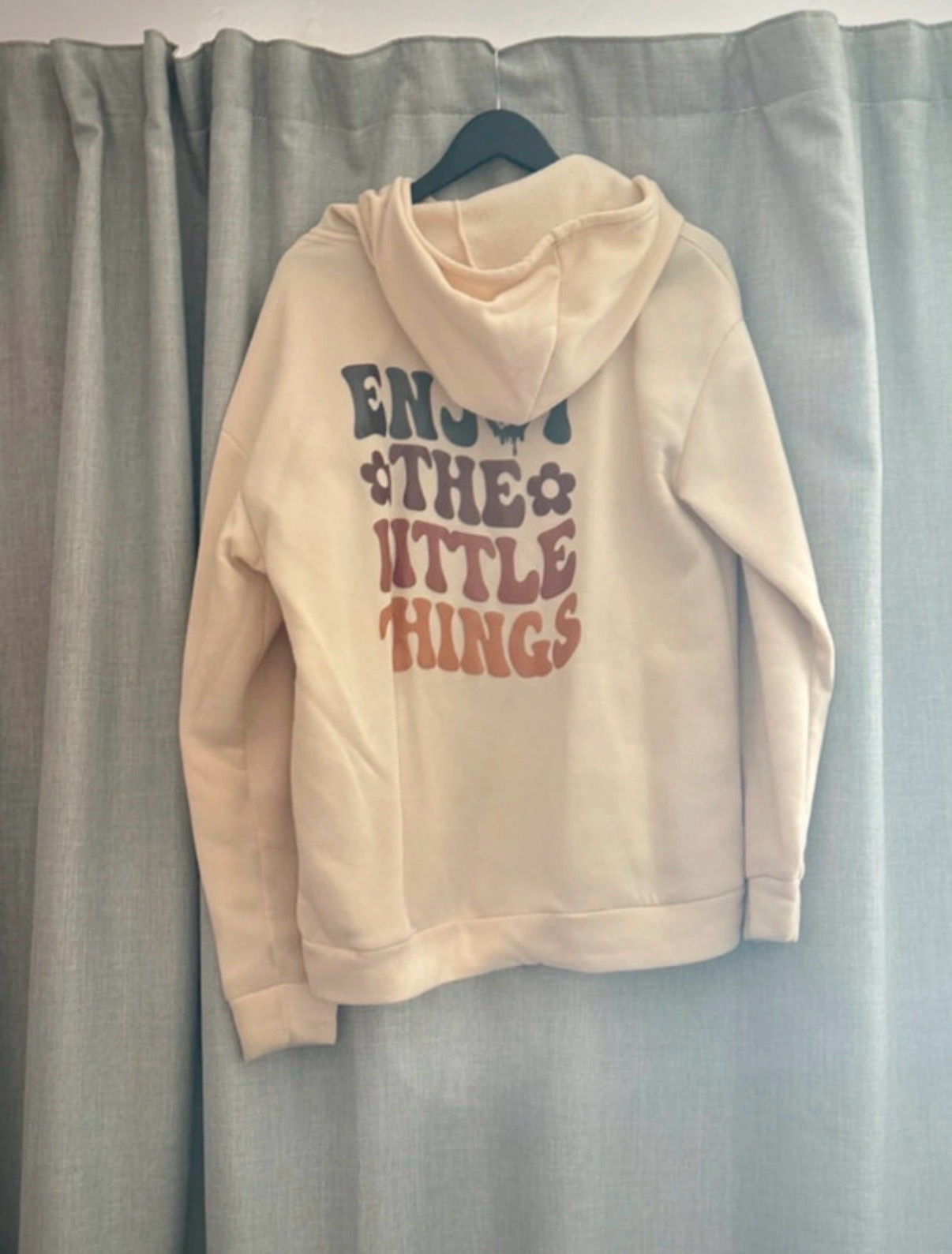 Beige "Enjoy The Little Things" Back Print Oversized Hoodie