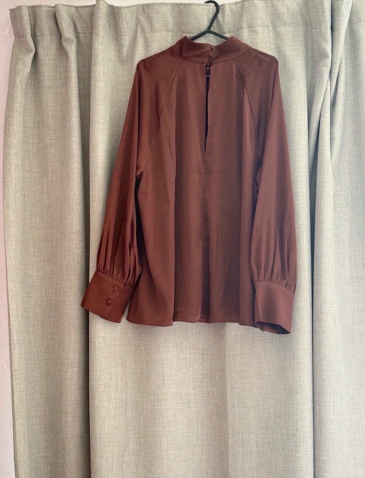 H&M Satin High Neck Blouse in Chocolate Brown - Size L