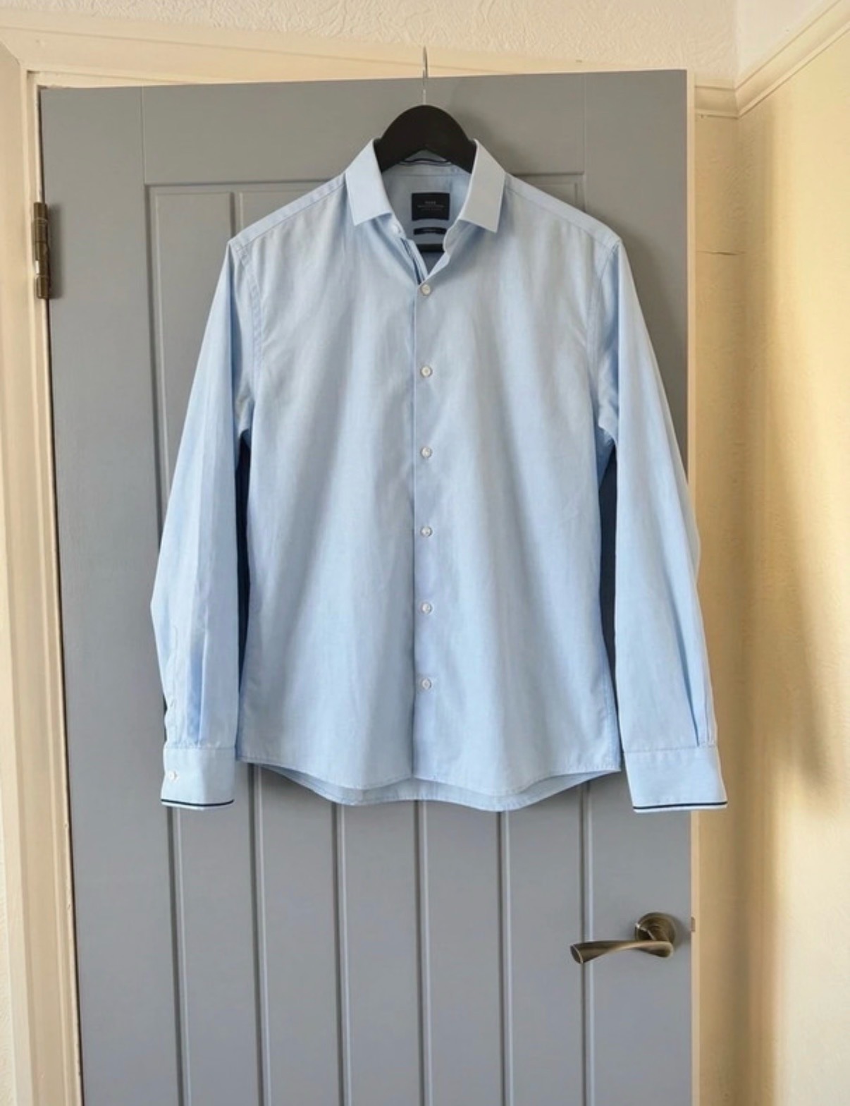 Men's Moss London Light Blue Long Sleeve Shirt - Slim Fit - Size 16" Collar