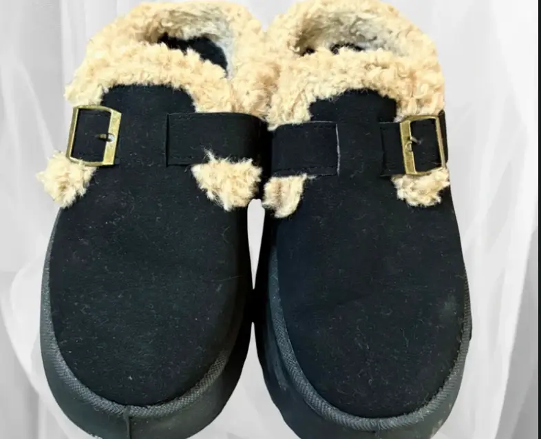 Black Mules with Teddy Fleece Edging Ladies Size 40