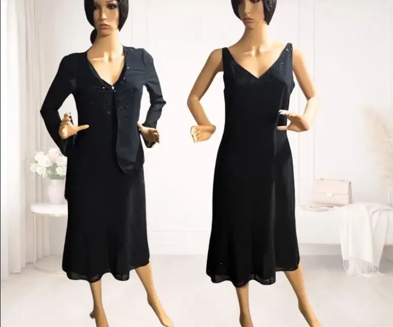 Debenhams Début Black Beaded Dress & Jacket Set Size 8/10 Vintage