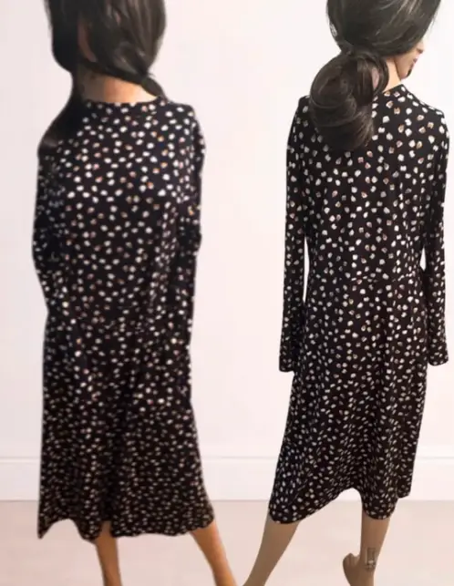 Primark Black Printed Midi Dress Size 16– Worn Once Long Sleeve Tea Dress
