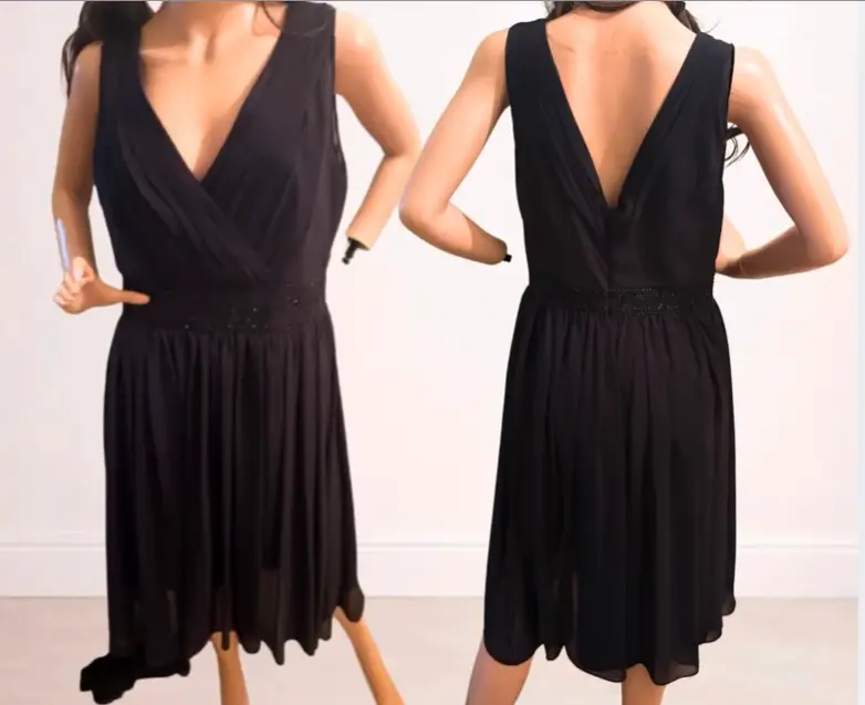 Black Beaded Chiffon Occasion Dress Approx Size 14 – Worn Once Elegant Midi Dress