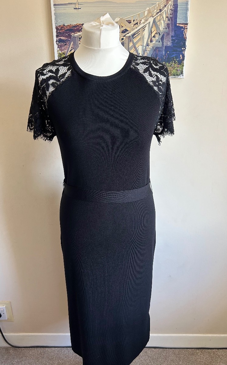 Next black lace shoulder cotton midi dress size 14 - romantic classic