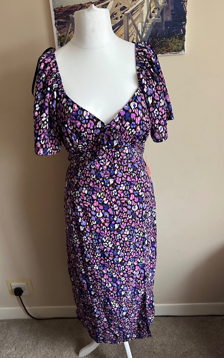 Ax Paris purple animal print short sleeve midi dress size 14
