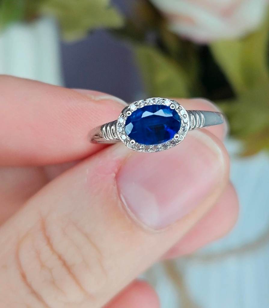 Kyanite Ring S925 Silver Adjustable Ring | Natural Blue Kyanite | Oval Cut Gemstone | Gift Box