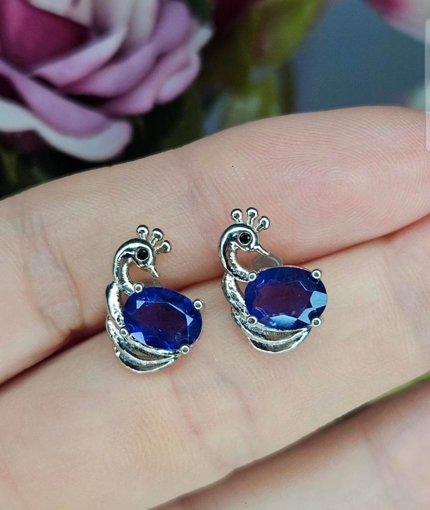 S925 Amethyst Peacock Stud Earrings | Sterling Silver | Elegant Purple Gemstone