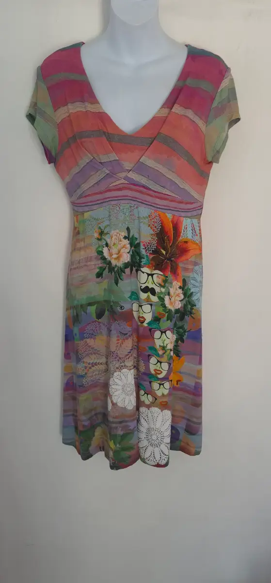 Desigual multi colour graphic floral print aline dress size L large