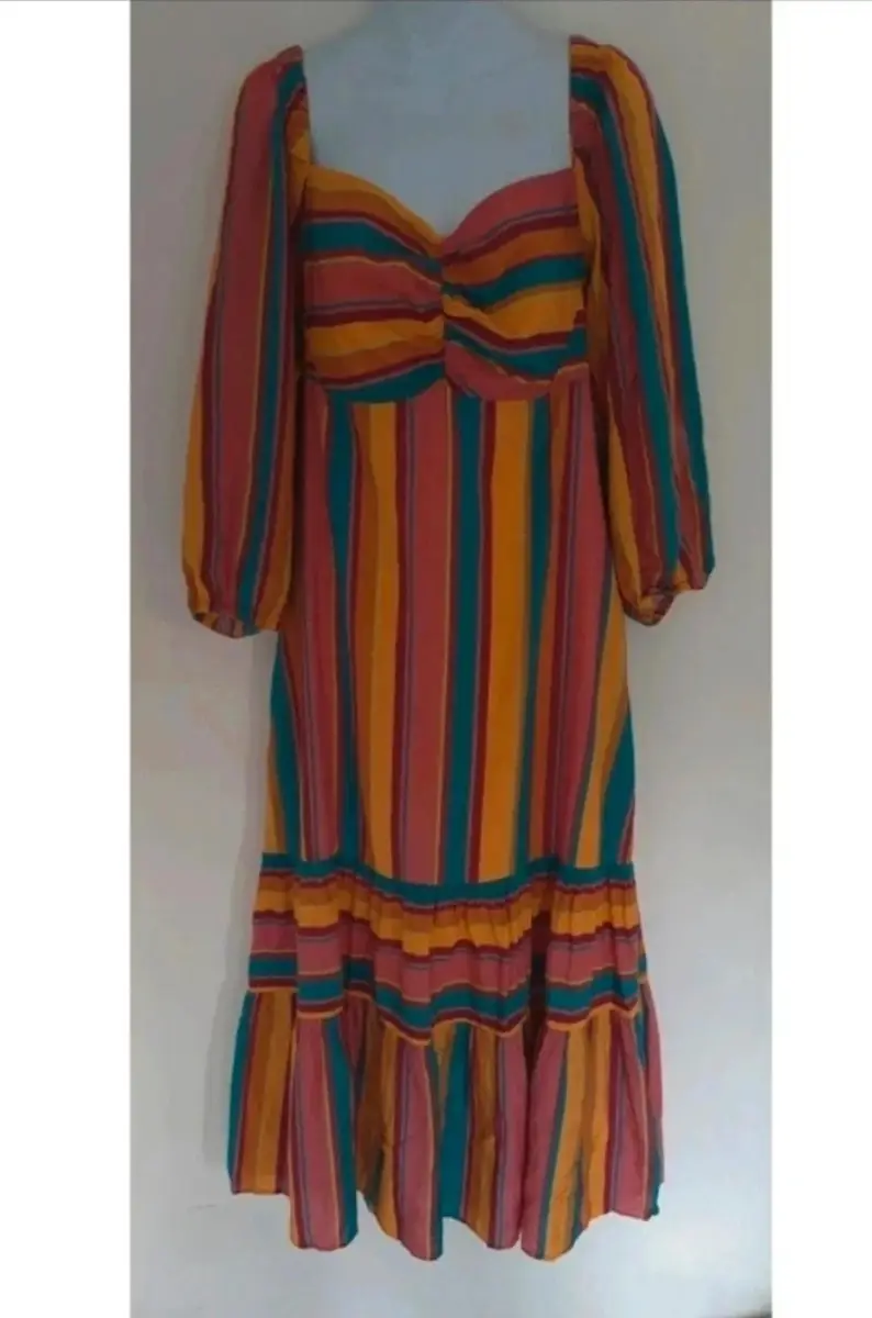 Farm Rio x Anthropologie sunset stripes womens maxi summer dress size L large