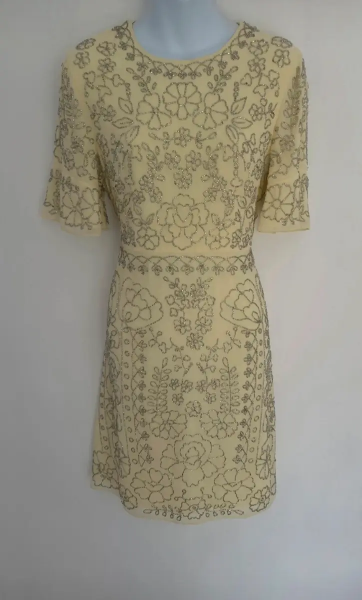 Needle and Thread Linear Motif hand embellished special occasion midi dress UK size 12