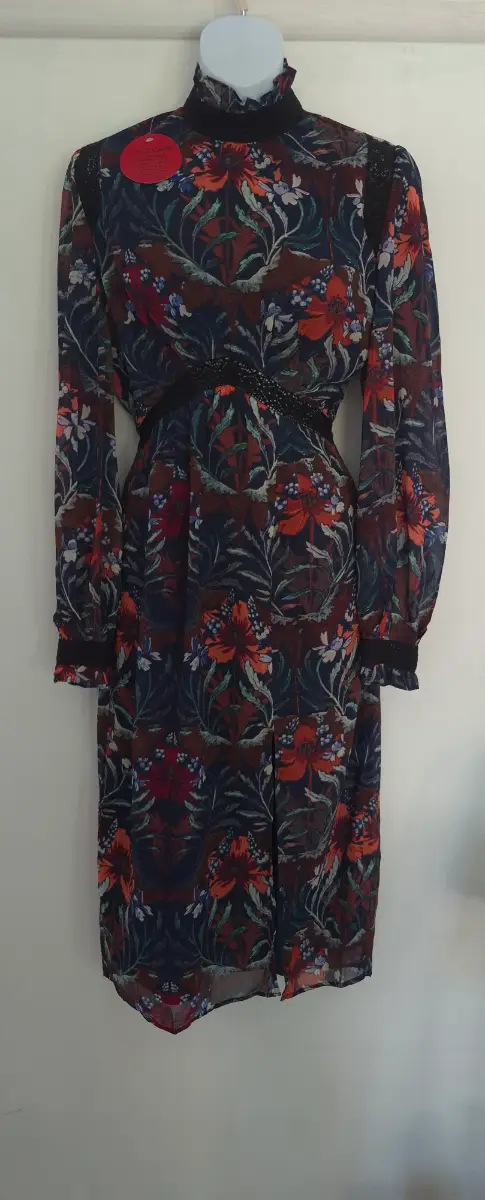 Hope & Ivy high neck pancil dress with frill cuff and lace trim UK size 12 brand new with tags