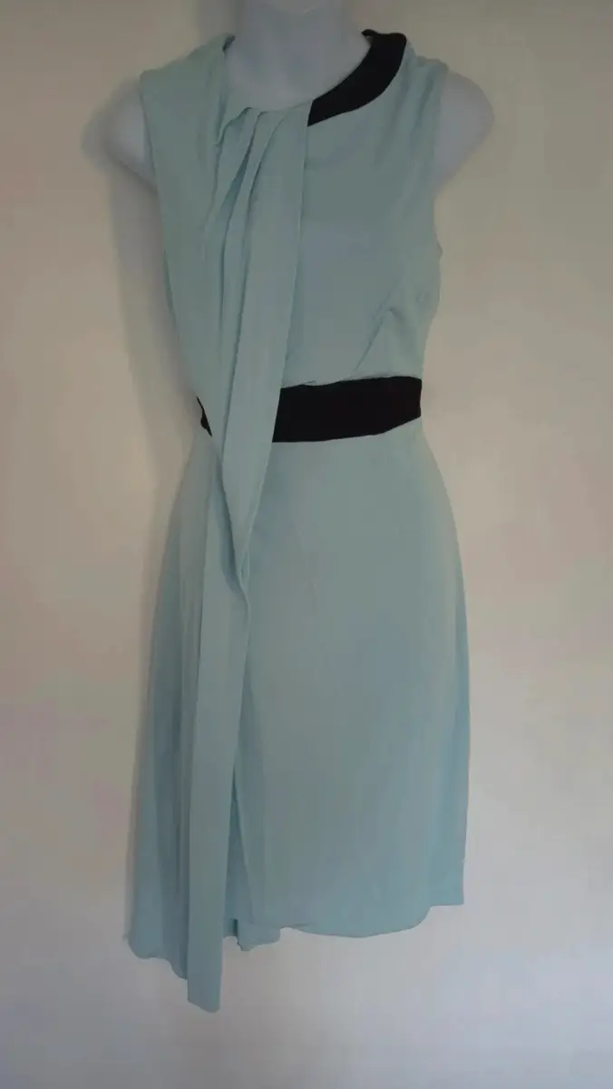 Karen Millen pale blue draped asymmetrical neck midi jersey dress UK size 10