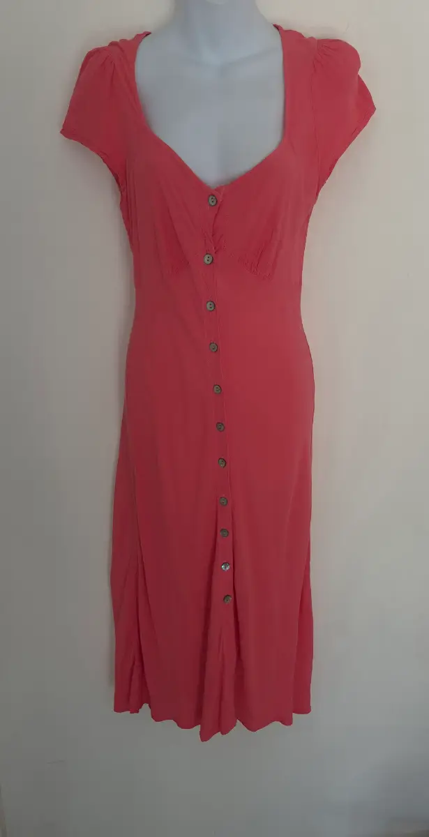 Ghost London coral pink button up crêpe midi dress size S small