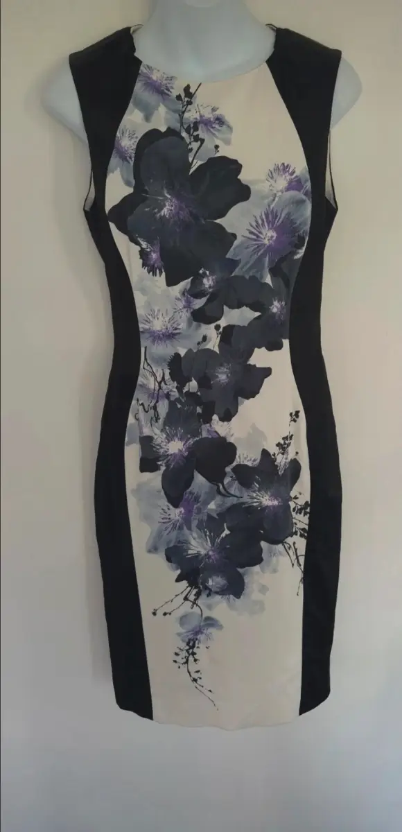 Karen Millen satin effect abstract illusiont floral sleeveless midi dress UK size 12