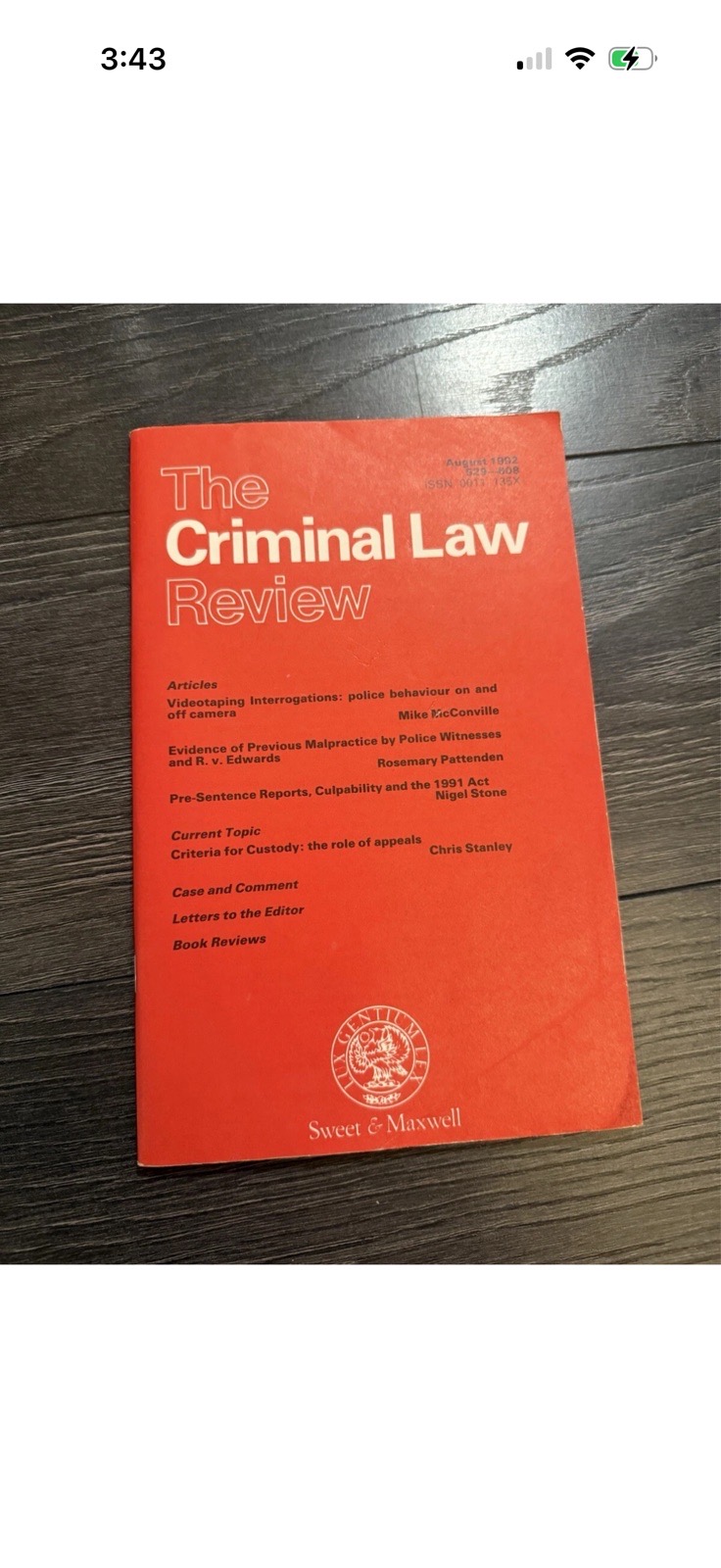 The Criminal Law Review - Sweet and Maxwell - August 1992
