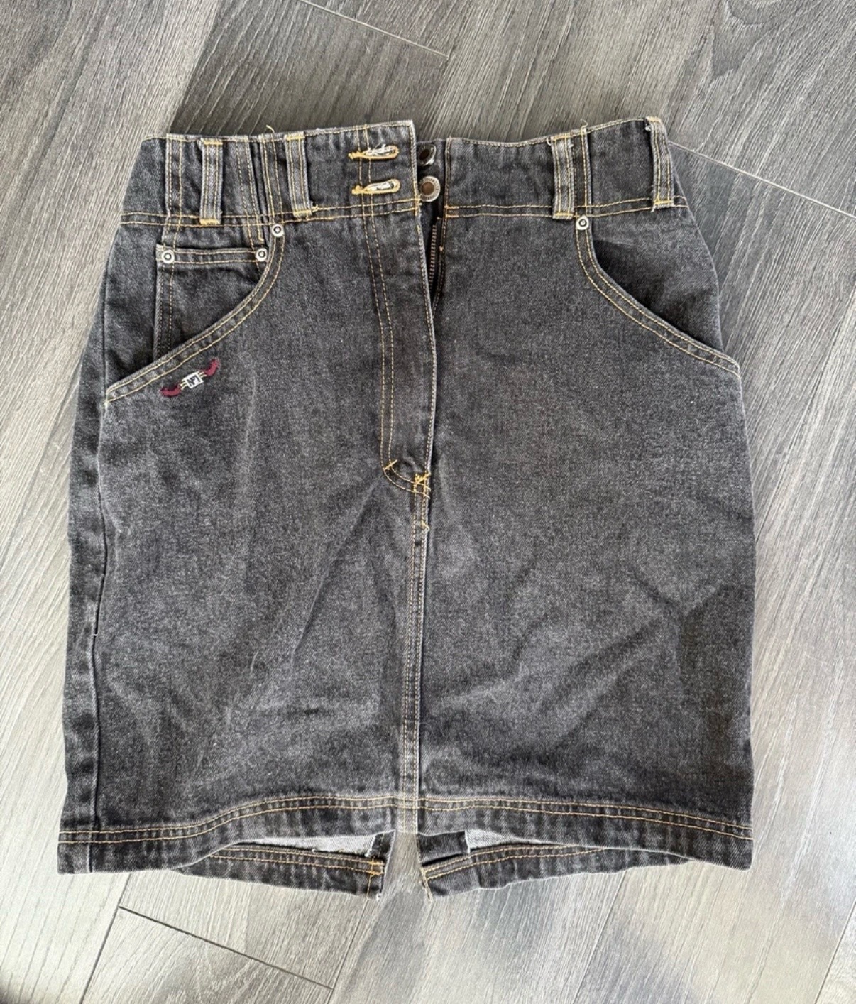 Vintage globe trotter - Black grey Denim Skirt - Size 10
