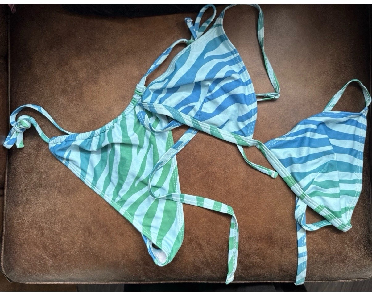 Missguided aqua zebra tie sides bikini size 14 VGC