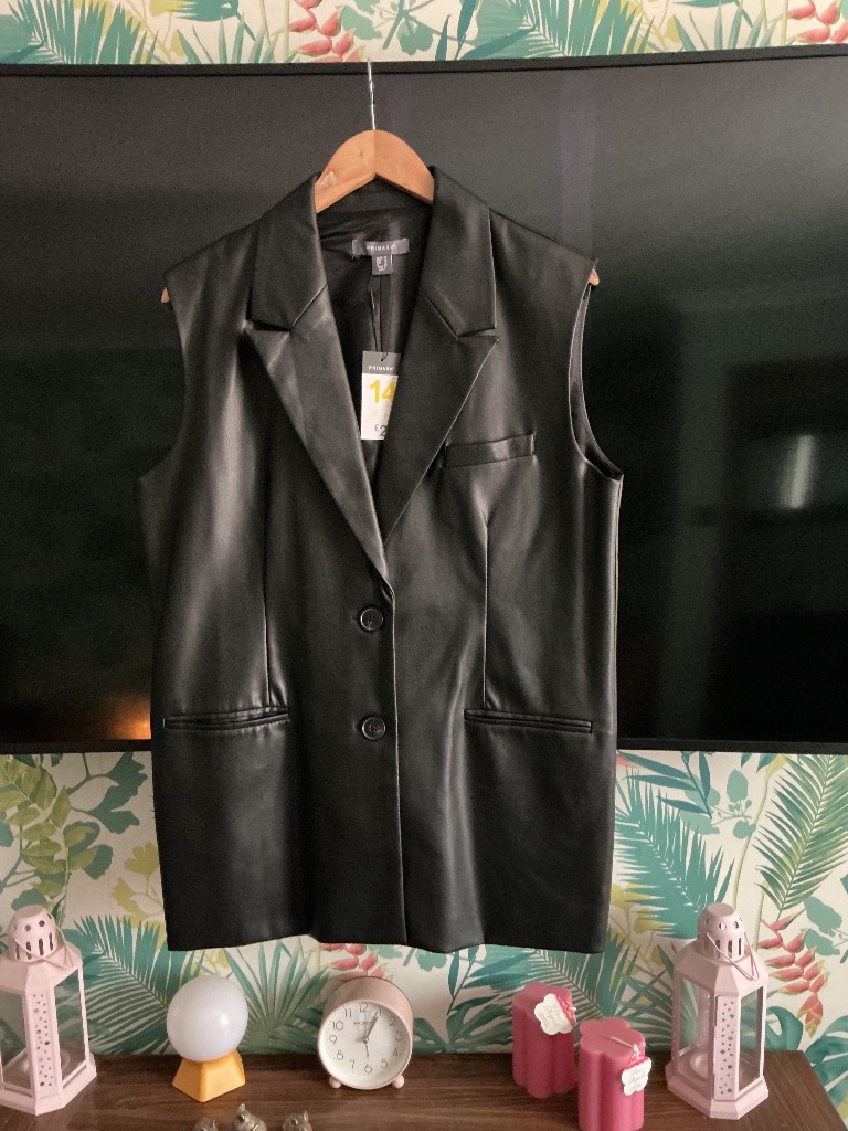 Primark Size 14 Black Leather look waistcoat New