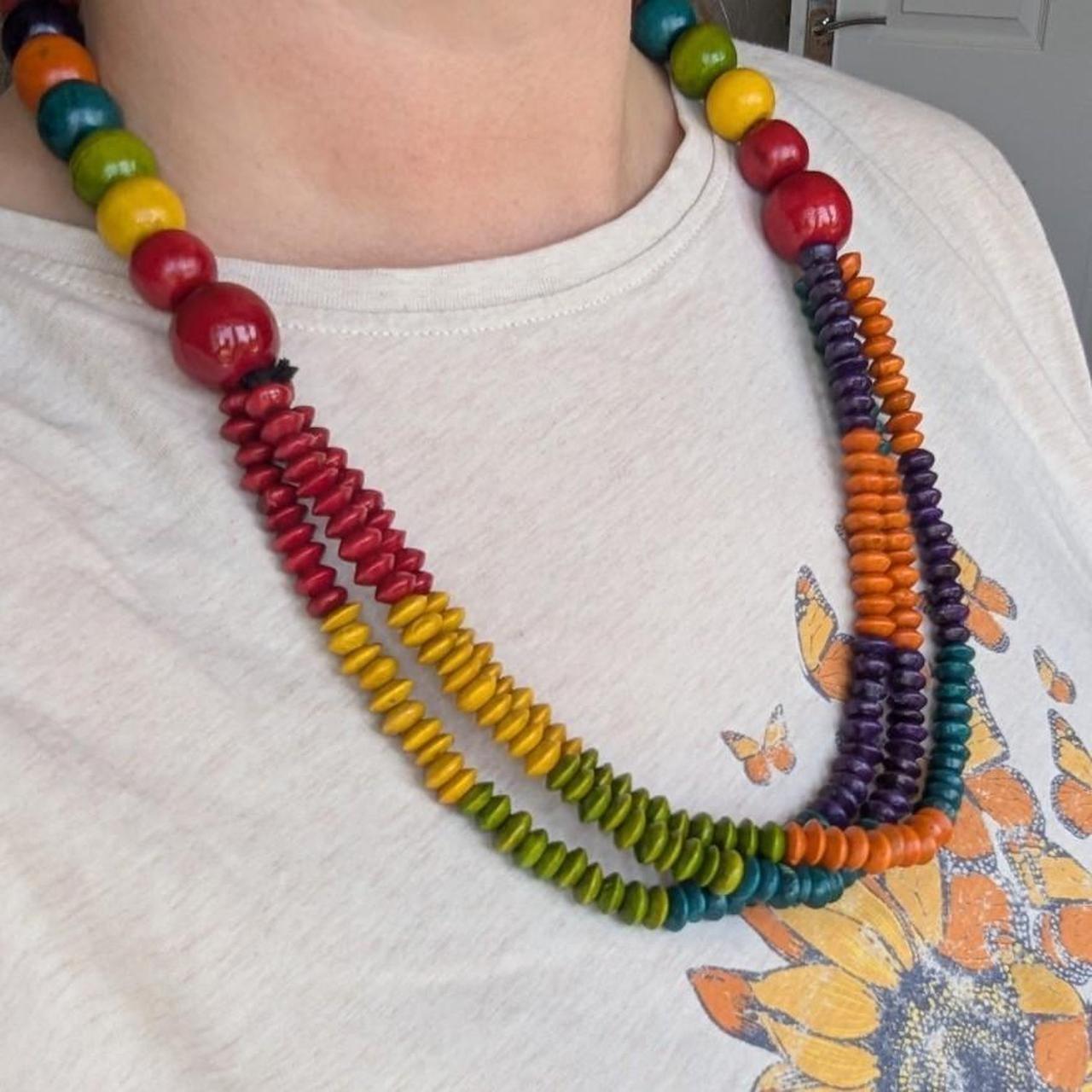 Fair Trade Handmade Wooden Rainbow Bead Necklace