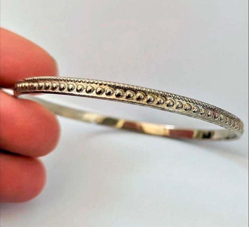 Vintage Silver Tone Bangle With Beaded Detail