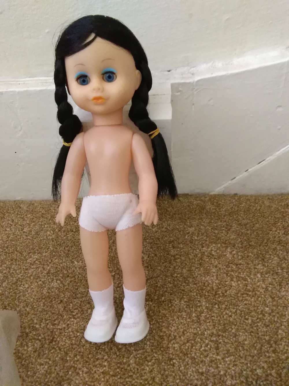 Vintage Doll Crafting 10 in Doll Tina Braided Black Hair Blue Eyes to Dress