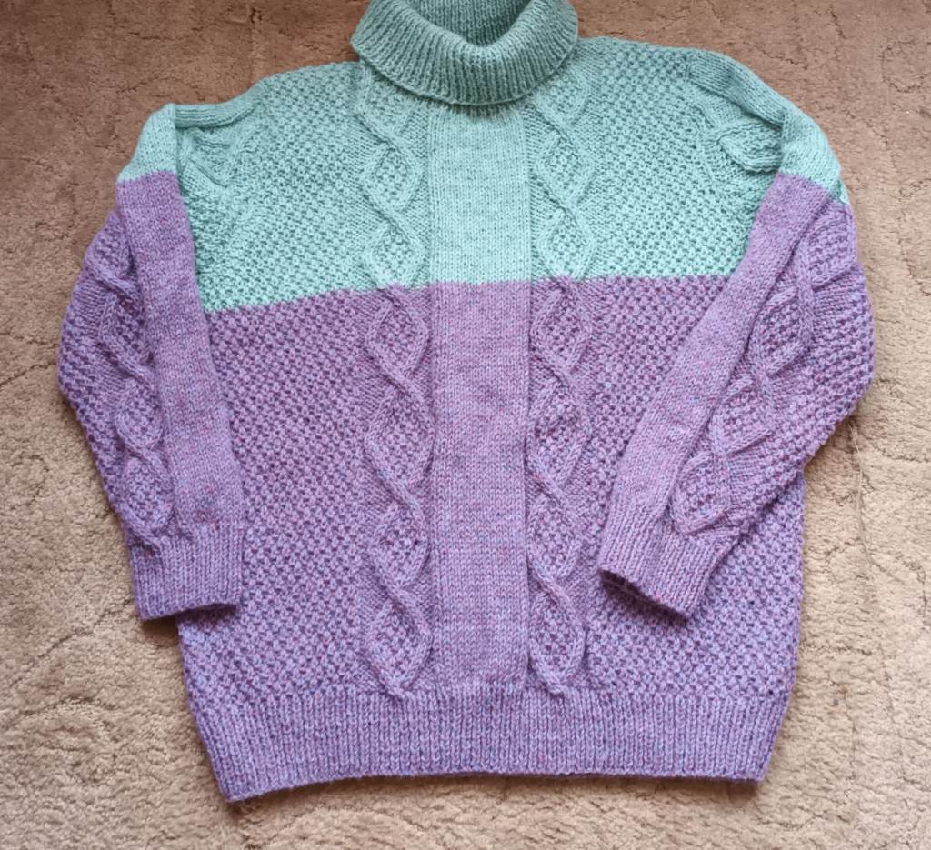 Brand New Hand Knitted Ladies Aran roll neck Jumper