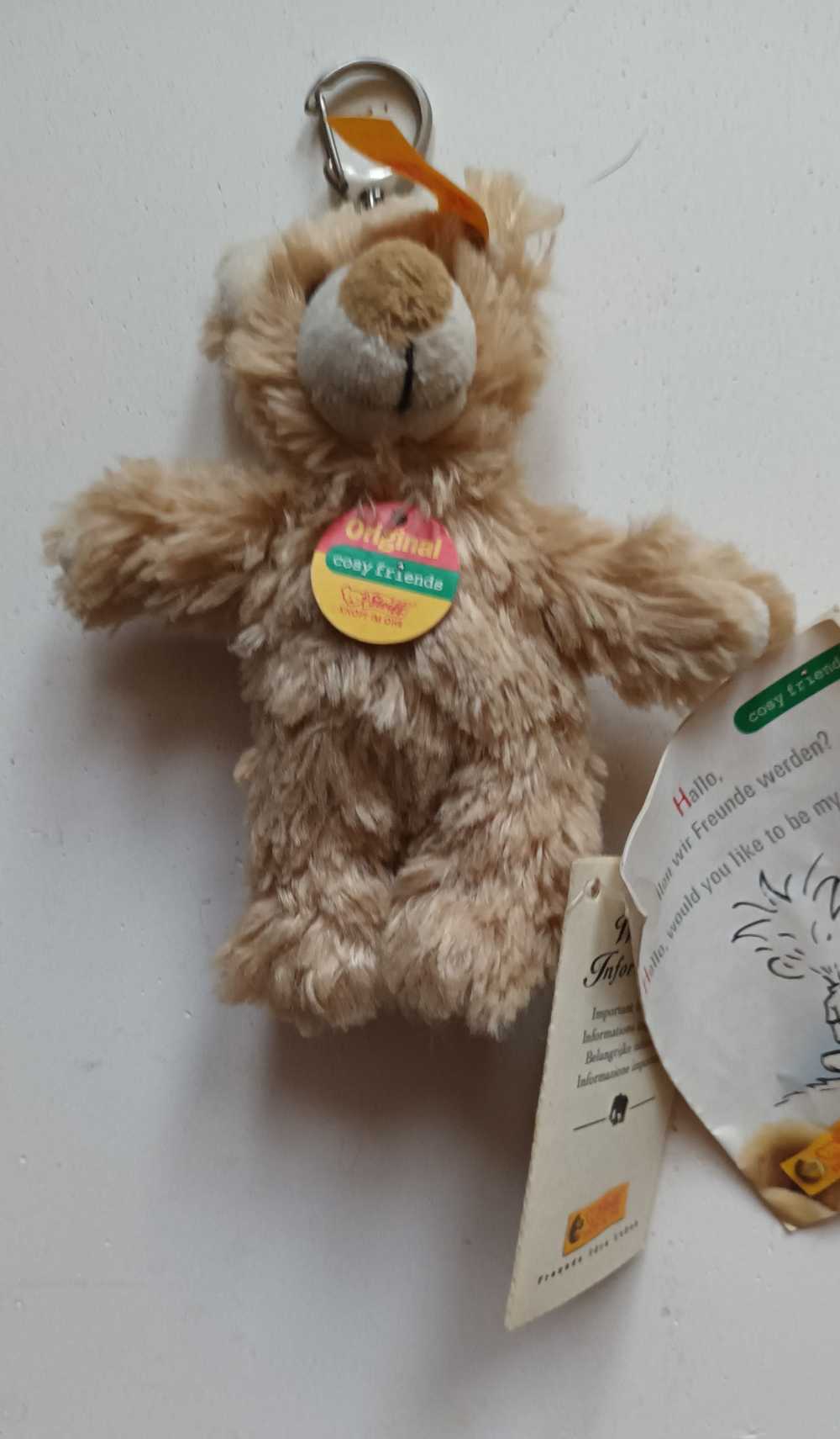 Steiffe 4.5 in 11 cm Cosy Friends Key Ring Bear Blond Yellow Button Ear Tag