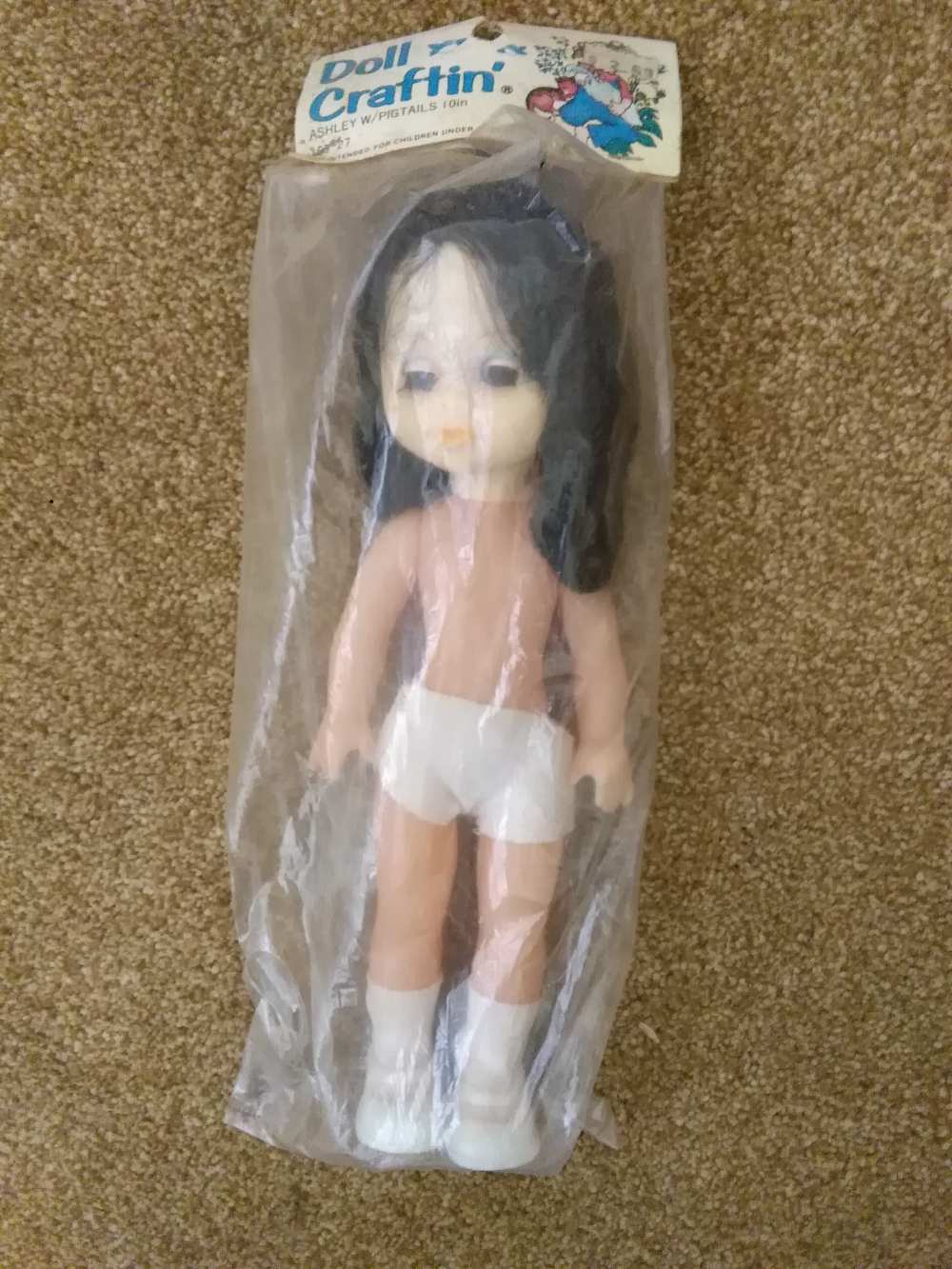 Vintage Doll Crafting 10 in Doll Ashley Pig Tails Black Hair Blue Eyes to dress