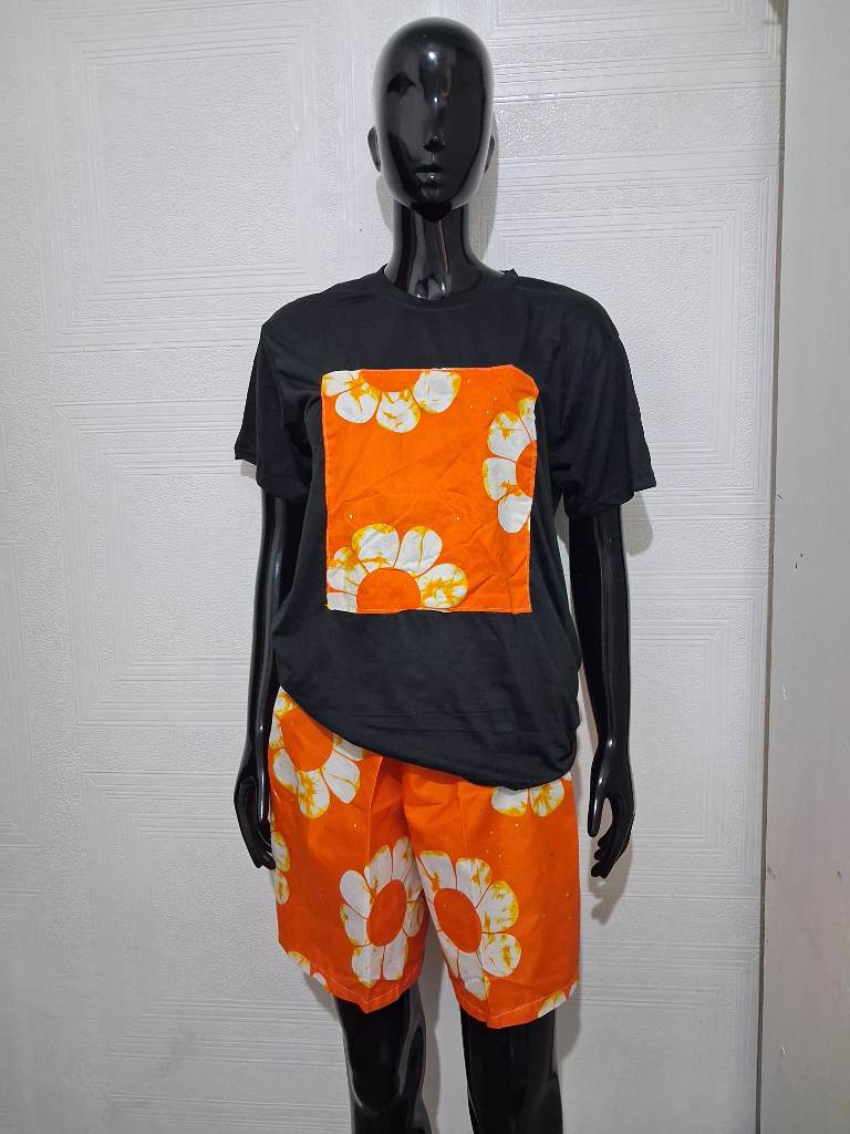 African ethnic print Tshirt and ankara shorts with pockets
