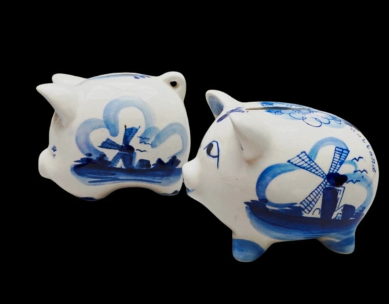 Pair of Delft Blue Piggy Banks