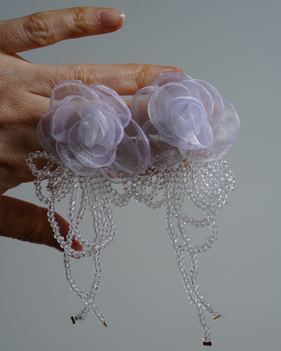 White Organza Rose Drop Earrings – Bridal Statement