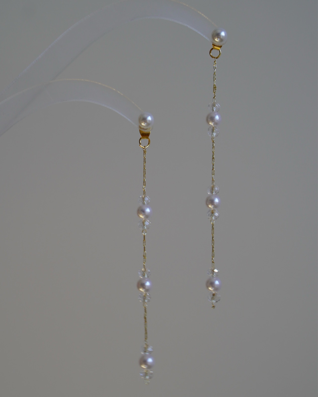 Gold Tone Pearl & Crystal Chain Tassel Earrings – Behind-the-Earlobe Design