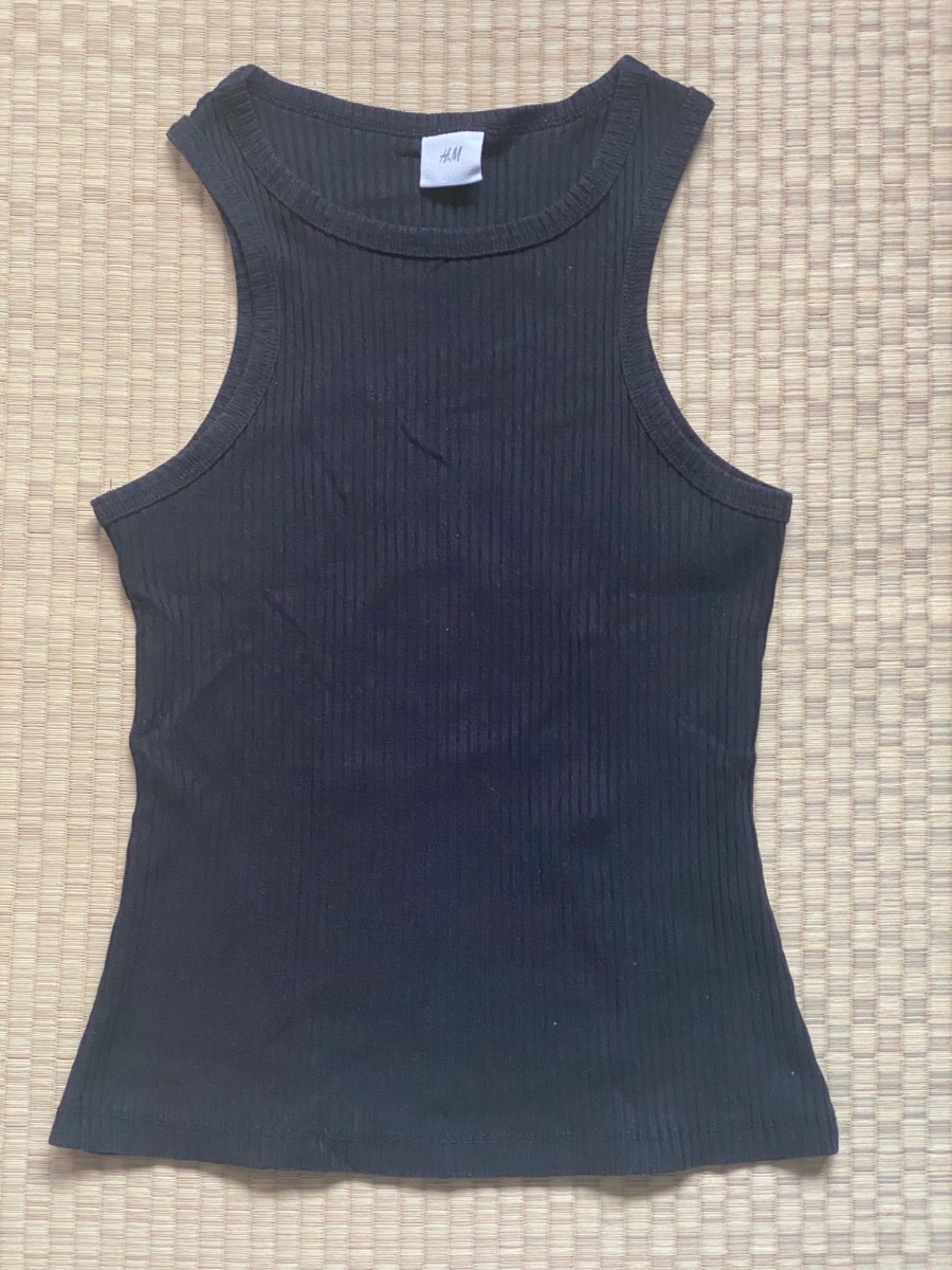 H&M Ribbed Tank Top – Black, Size XS