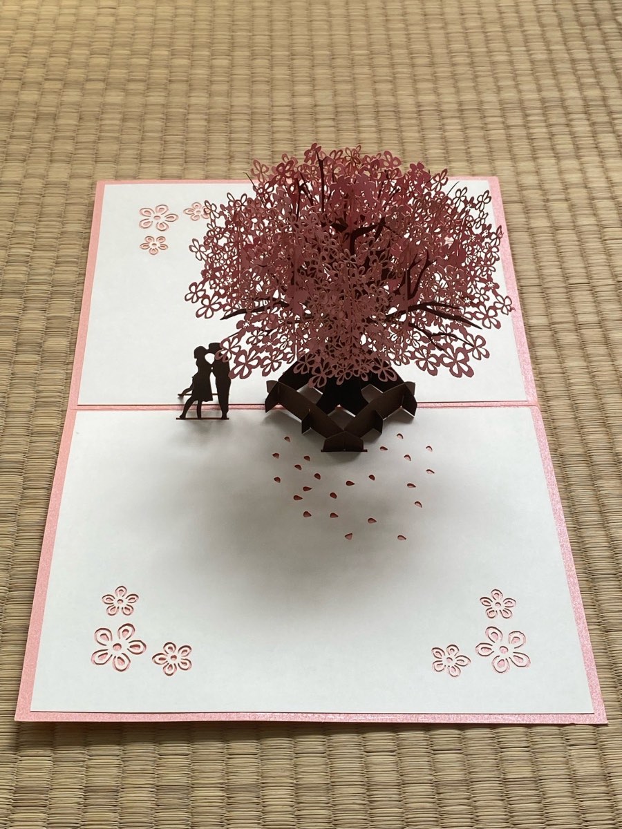 3D Pop-Up Greeting Card – Cherry Blossom Couple, Japanese Style Paper Art