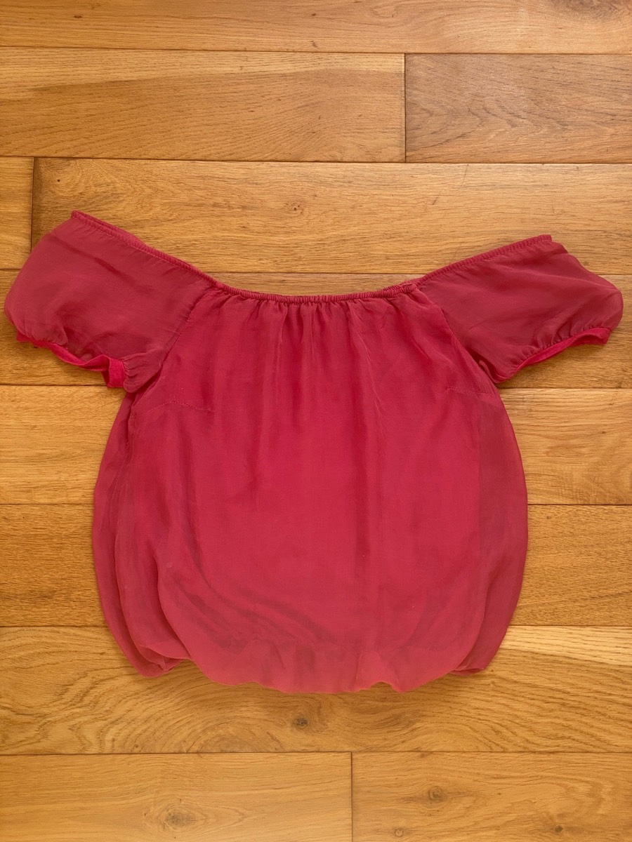 Phase Eight Off-Shoulder Draped Balloon Top – Burgundy Silk