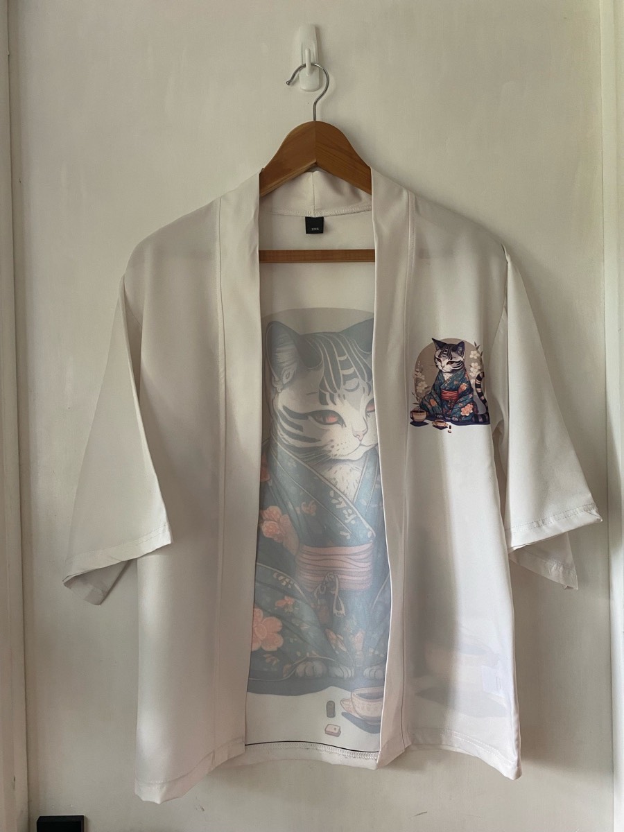 Japanese Zen Cat Print Kimono Style Shirt – Haori / Festival Top