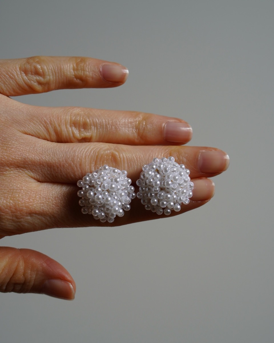 White Bead Cluster Bridal Stud Earrings