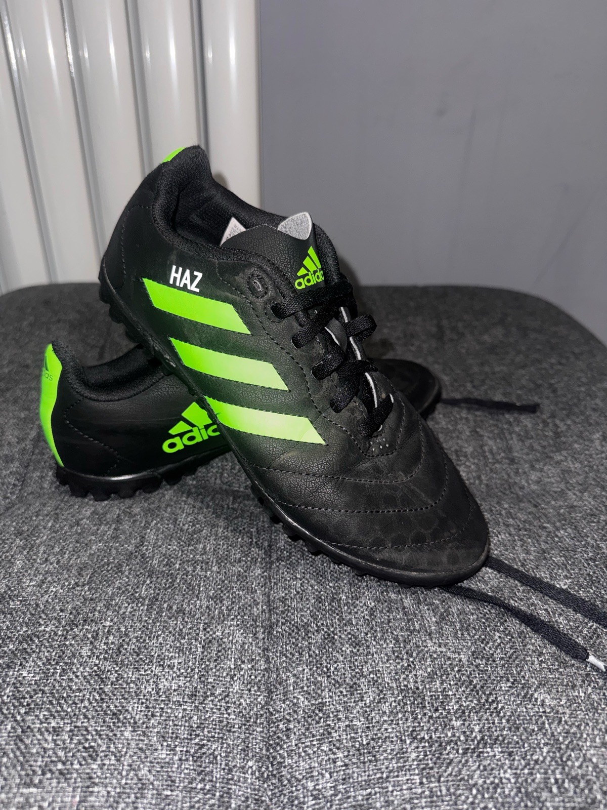 VGC Adidas AstroTurf boots - UK 4 - personalised Haz - black green
