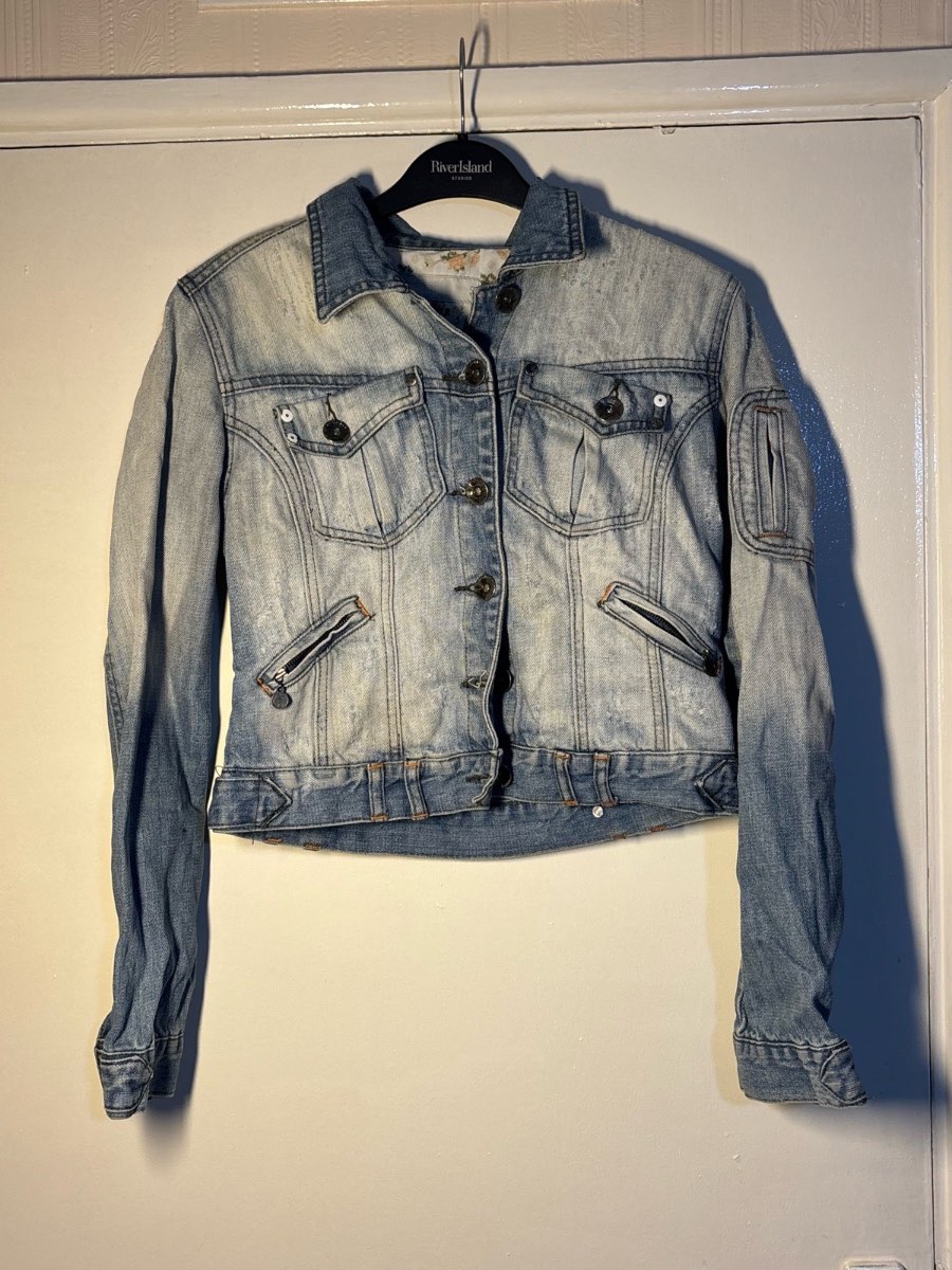 Crafted Light Wash Cropped Denim Jacket Size UK 12 / Floral Lining