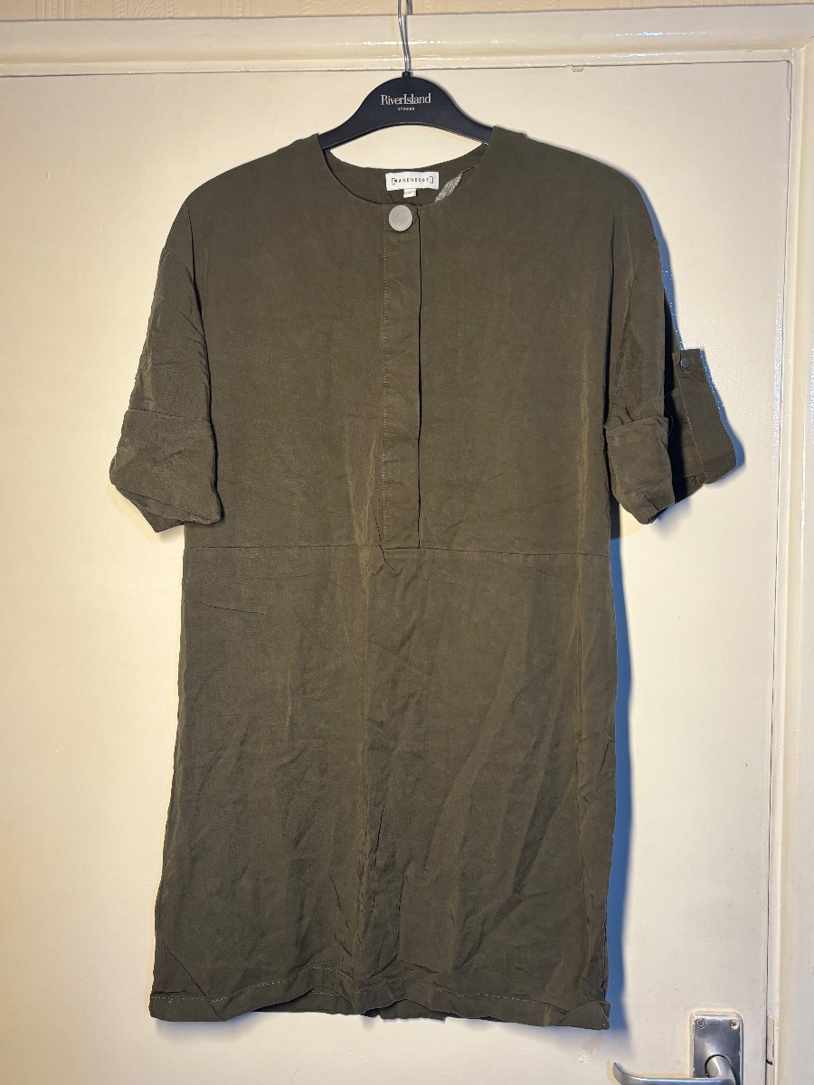 Warehouse Khaki Green Short Sleeve Utility Shift Dress Size S
