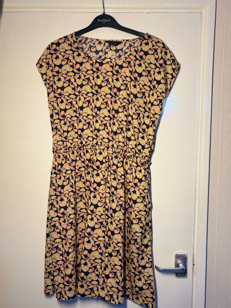 Originals Navy Blue Yellow Pink Paisley Print Short Sleeve Dress Size 12