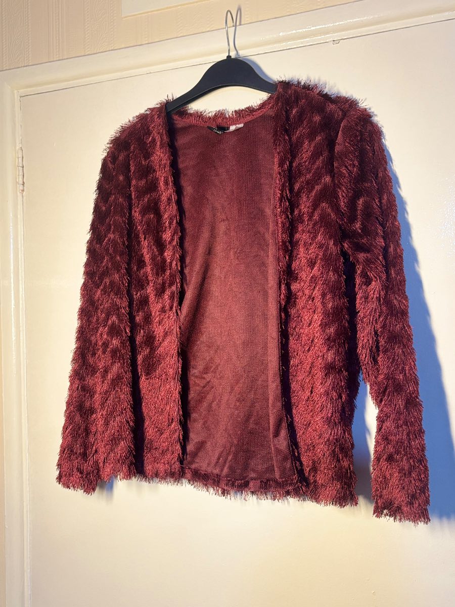 Divided by H&M Burgundy Shaggy Fringe Open Cardigan Size XS