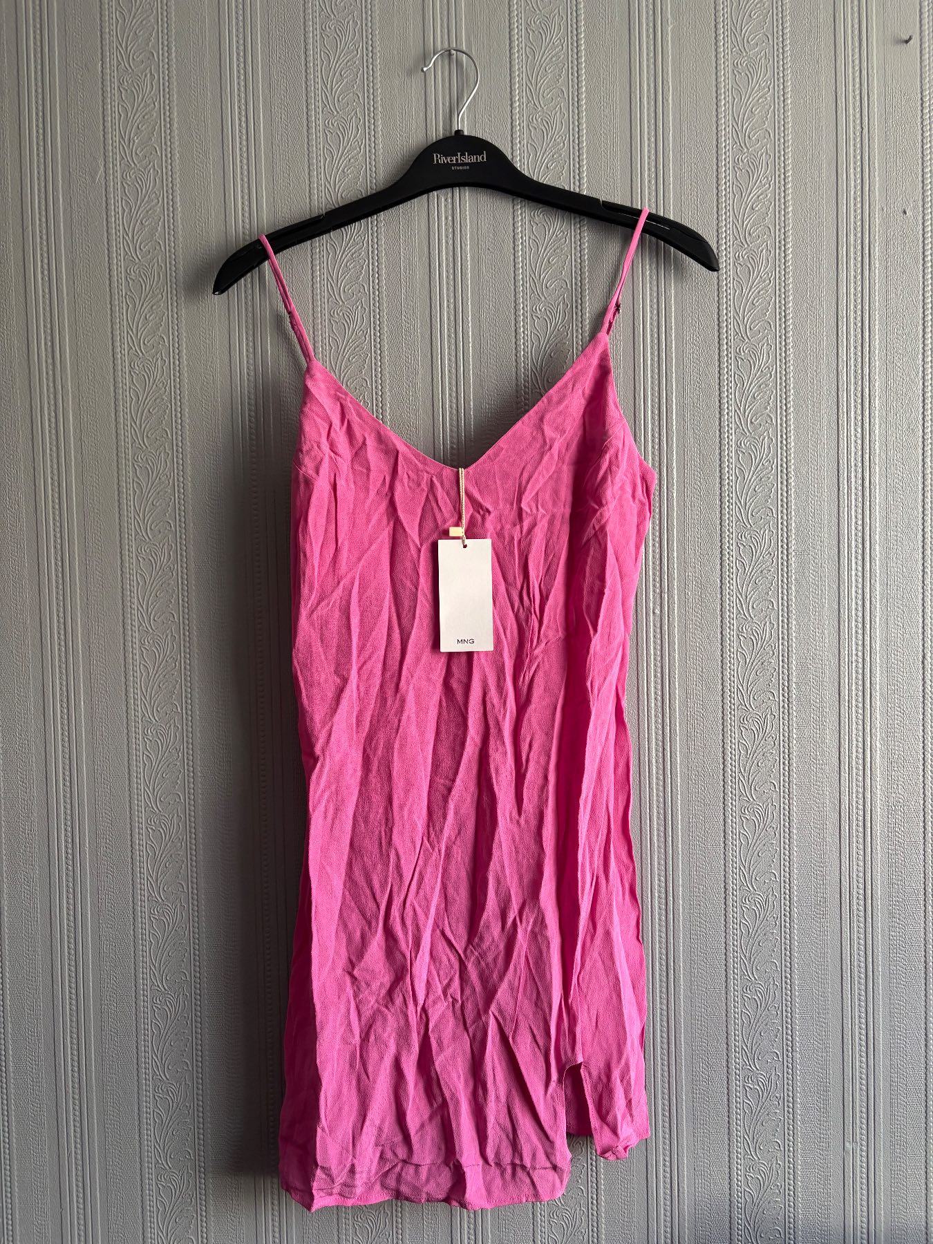 Mango New Bright Pink Mini Strap Slip Dress Uk 6