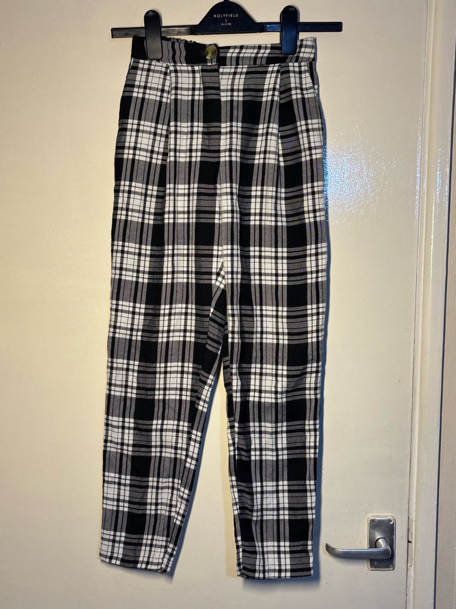 New Look Petite Black White Check Trousers UK 4