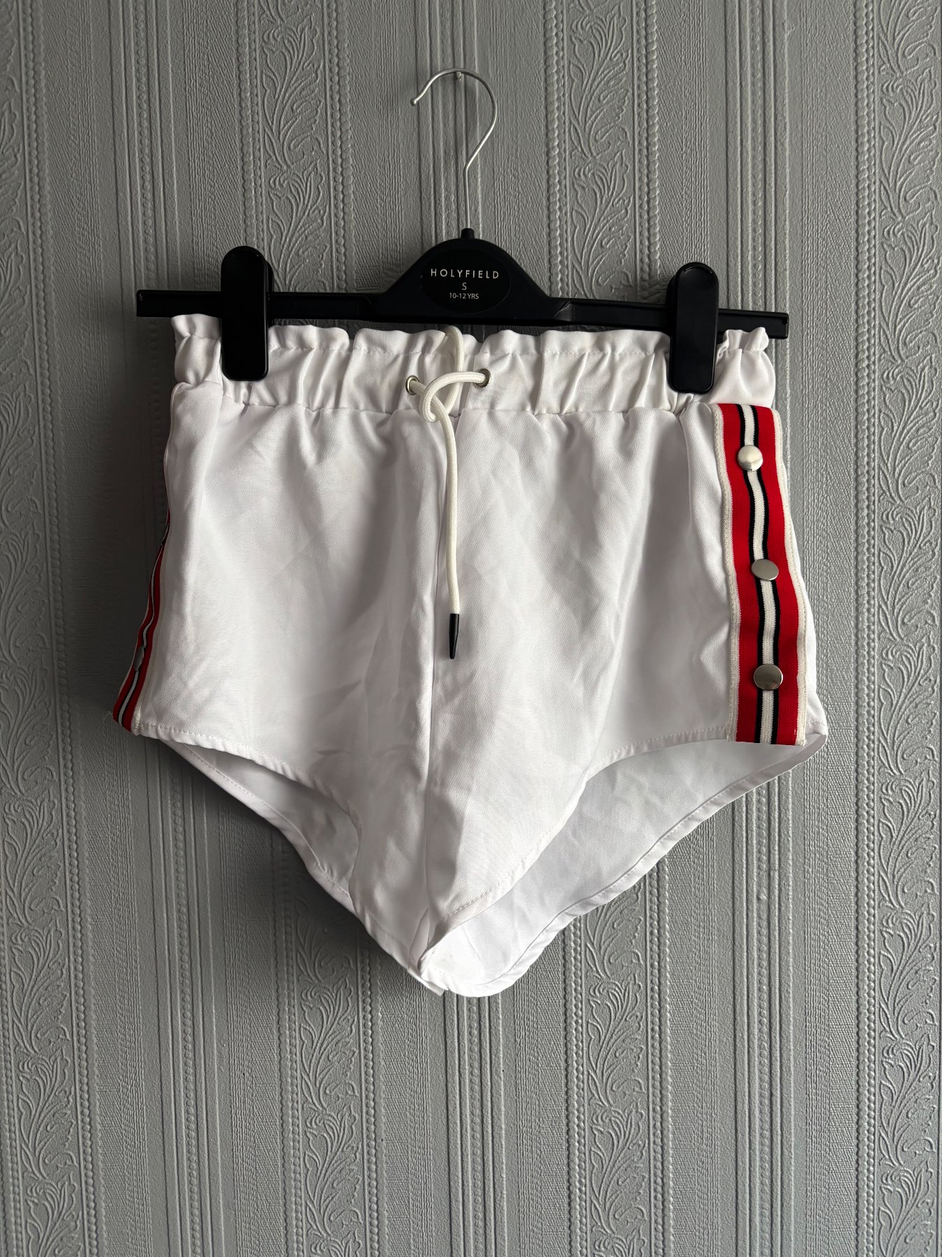Zaful White Side Stripe Popper Runner Shorts Size Small