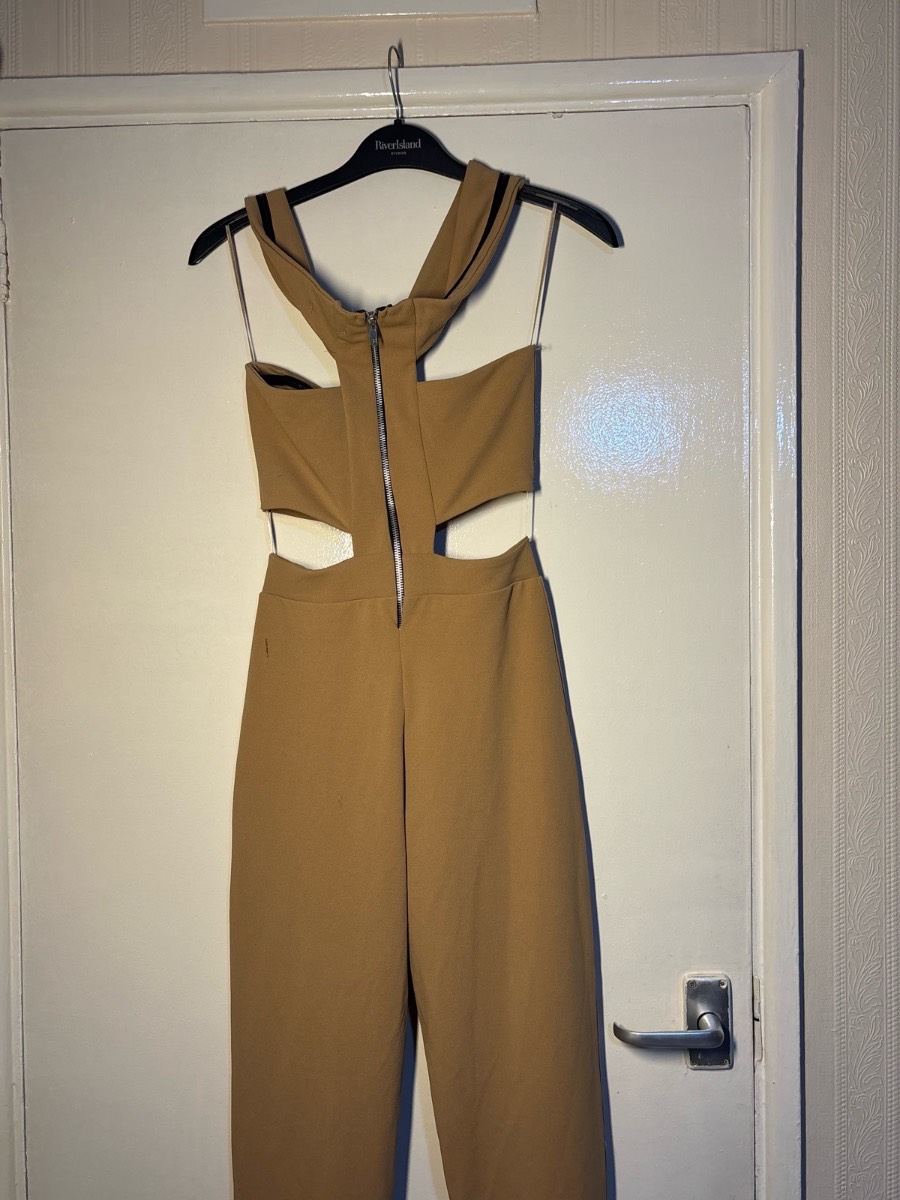 Missguided Nude Cut Out Zip Front Jumpsuit UK 6