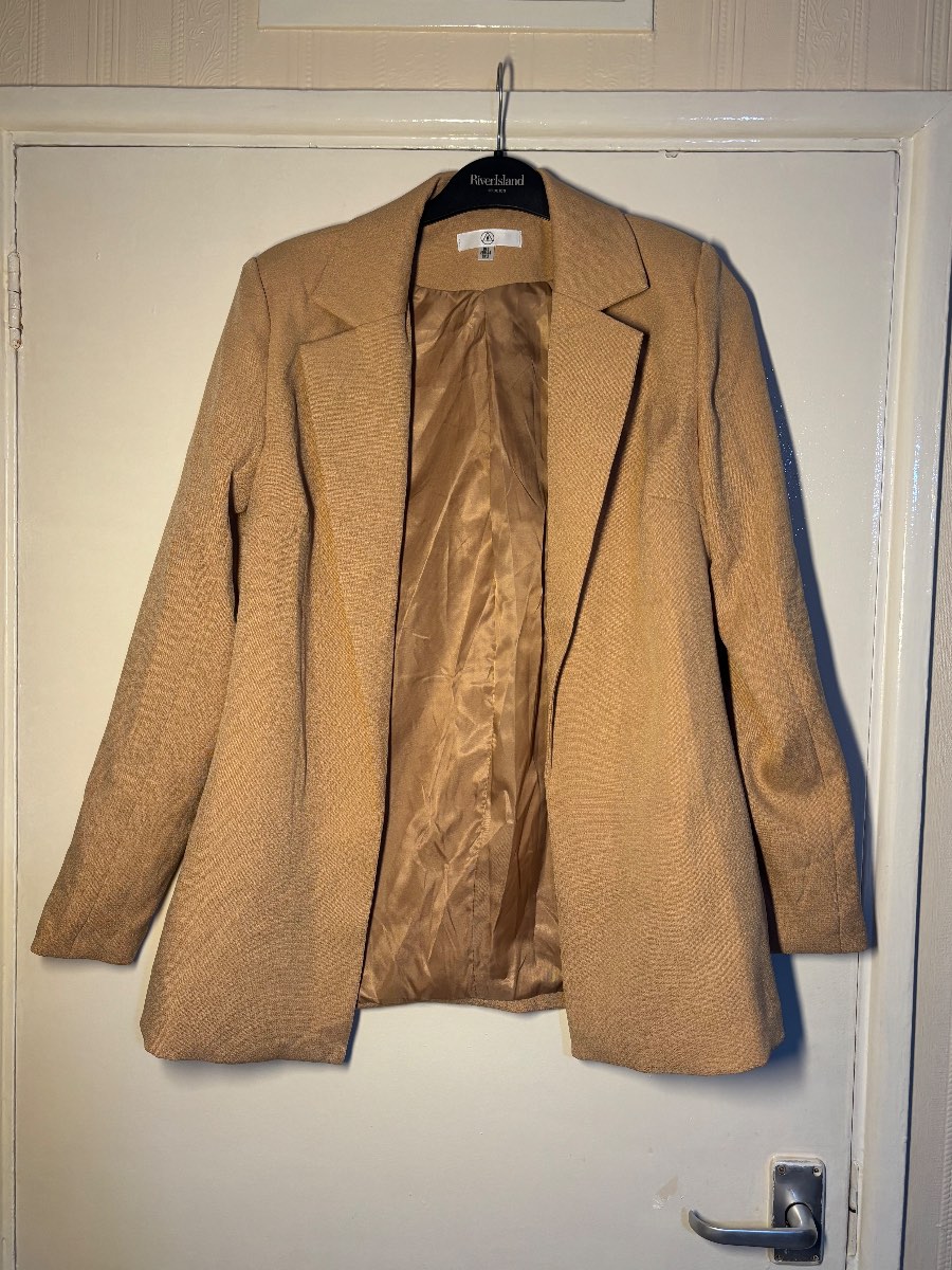 Missguided Camel Nude Tailored Open Front Blazer Size UK 6